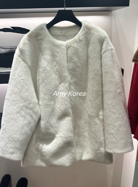 FEBRUARY 11 Amy韩代 25fw 东大门 纯色圆领 毛毛外套  洋气百搭