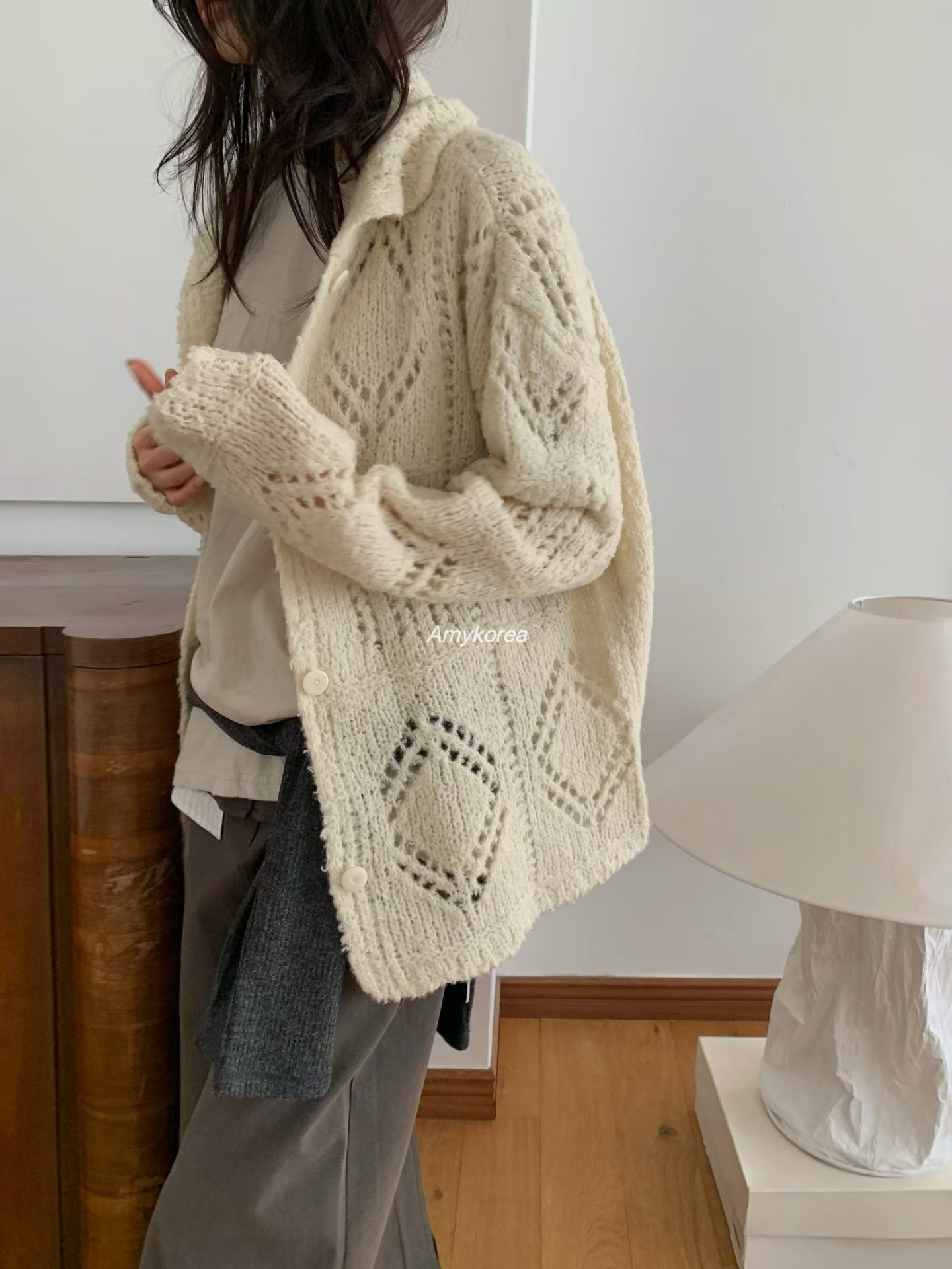 wearable Amy韩代 26fw 东大门 镂空小香 针织开衫 毛衣外套 宽松