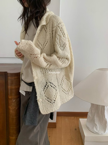 wearable Amy韩代 26fw 东大门 镂空小香 针织开衫 毛衣外套 宽松