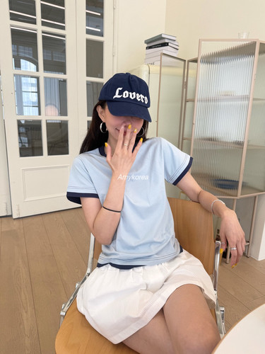 lumiple Amy韩代 26春夏 东大门 拼色圆领 短袖t恤 宽松休闲