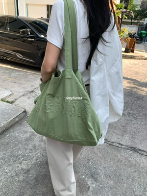 underson Amy韩代 25ss 东大门 洋气贴布字母 单肩布包  纯色百搭