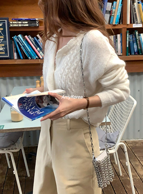 overtake Amy韩代 26早春 东大门 羊驼毛40 麻花针织开衫百搭