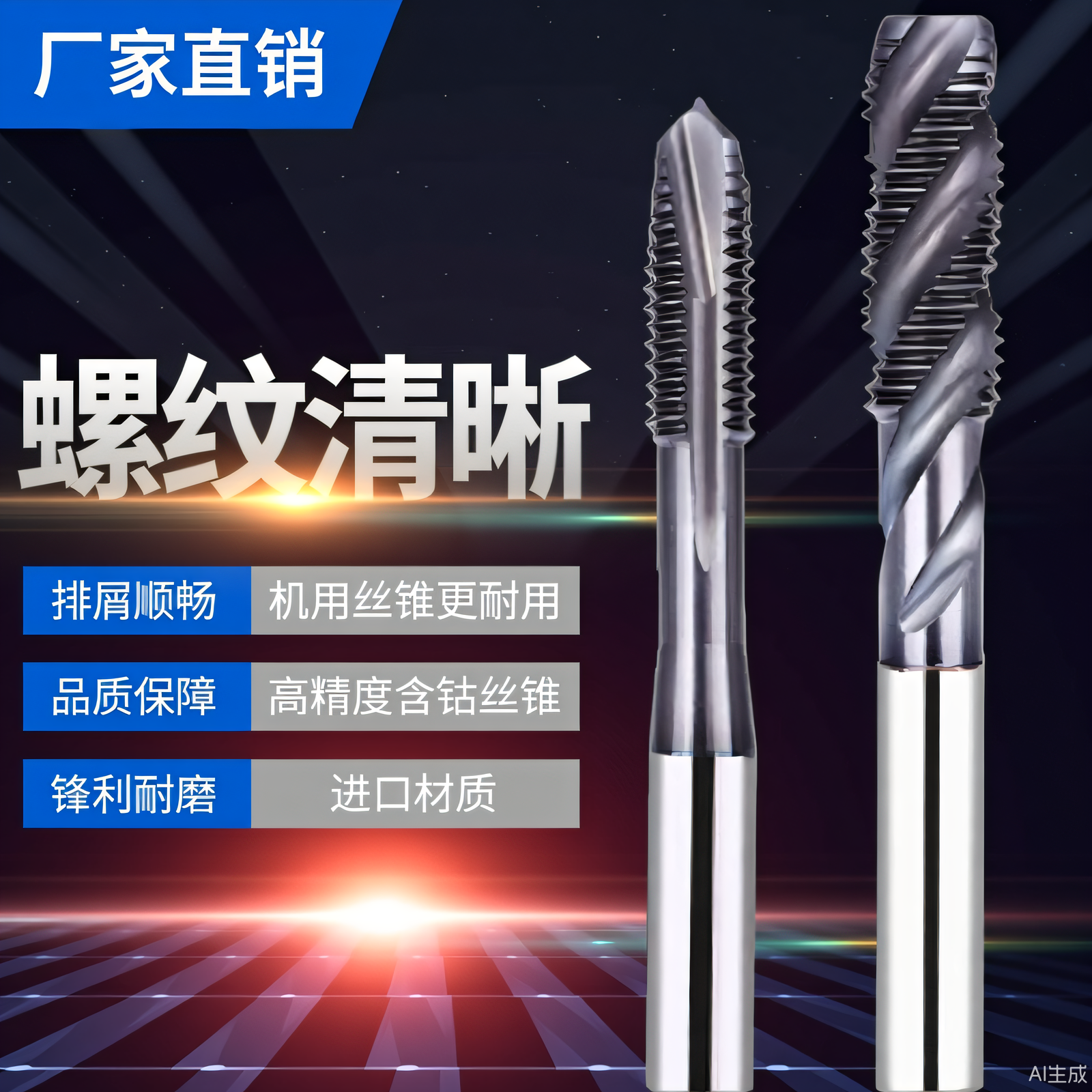 进口涂层高钴先端螺旋丝锥