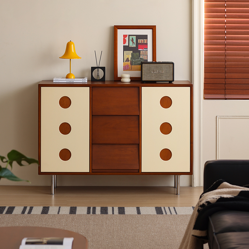 小万家具实木餐边柜音响边柜复古客厅餐厅收纳柜多功能置物储物柜