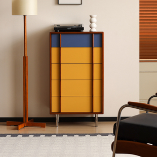 小万家具/中古包豪斯拼色实木五斗柜撞色抽屉柜客厅收纳柜储物柜
