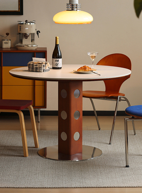 【小万家具】中古圆桌复古金属腿圆形餐桌北欧包豪斯实木岩板饭桌