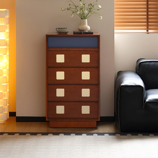 小万中古实木五斗柜包豪斯拼色客厅卧室沙发边柜撞色抽屉柜储物柜