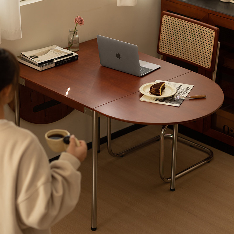 小万家具椭圆黄杨木复古折叠餐桌