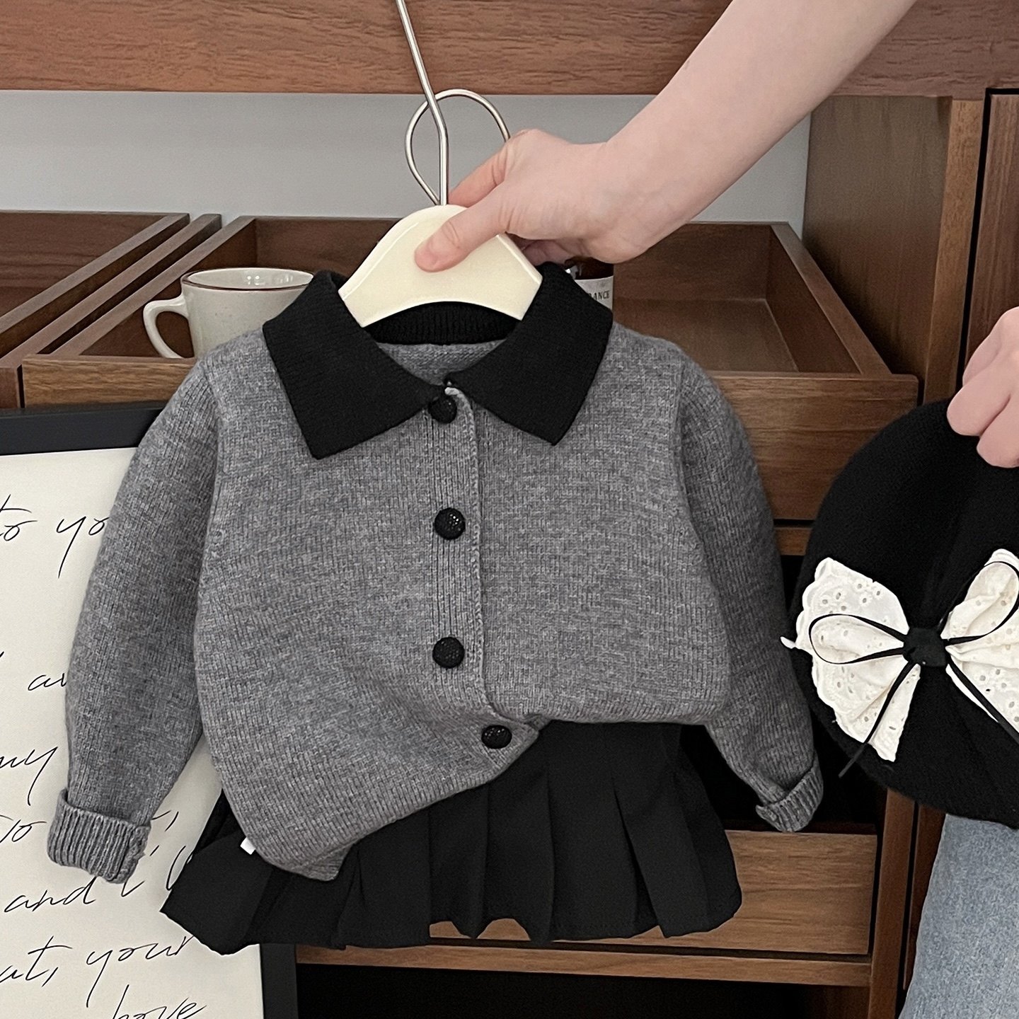 2025女童法式甜美羊毛针织衫宝宝秋季气质毛衣儿童开衫百褶裙套装,童装/婴儿装/亲子装,套装,淘宝优惠券,粉丝福利购,淘宝优惠卷