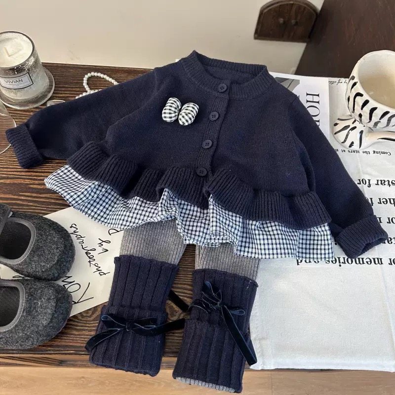 2025新款女童韩系秋冬学院风格子毛衣开衫针织衫百搭打底裤套装,童装/婴儿装/亲子装,套装,淘宝优惠券,粉丝福利购,淘宝优惠卷