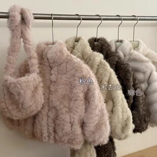 童装女童毛绒绒上衣2025冬季韩版时尚儿童立领加厚毛毛仿皮草外套