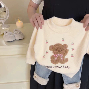 1-6岁女宝宝毛衣超软水貂绒保暖针织衫女婴秋冬装3女童加厚打底衫