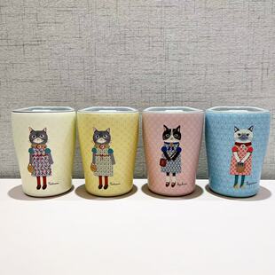 Kusuguru正品304不锈钢盖式咖啡杯保温保冷杯300ml卡通猫8701