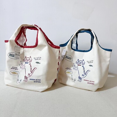 猫咪印花帆布手提购物包可爱