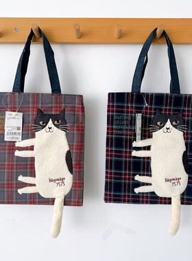 Kusuguru正品刺绣Nago猫咪手提包手拎包补习包布艺通勤包7903