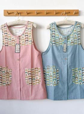 日本kusuguru猫咪印花围裙家务防油防污反穿服花艺烘焙布艺8054