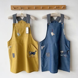 日本kusuguru刺绣爬猫家居家务防污防油围裙烘焙花艺园艺画画6025