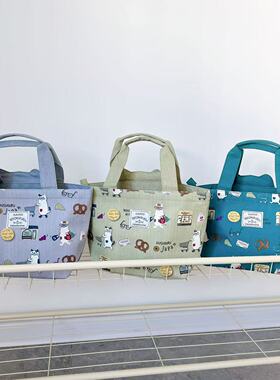 Kusuguru正品刺绣猫咪手提包手拎包饭盒包帆布购物通勤8512