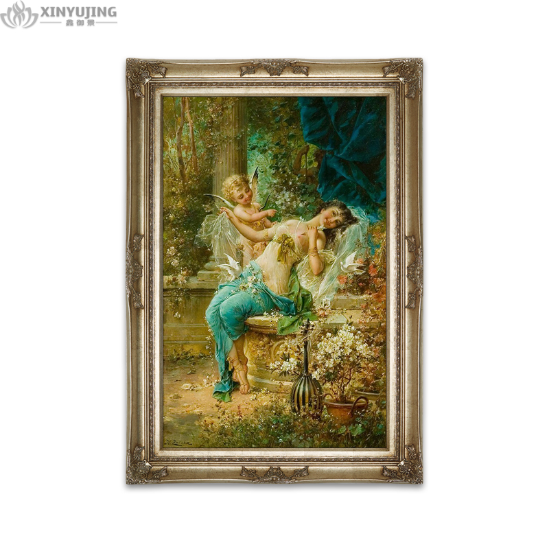 欧式挂画古典人物天使油画纯手绘客厅玄关过道竖幅立体家居装饰画图片