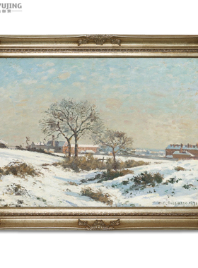 有框手绘现代简约装饰画风景雪景