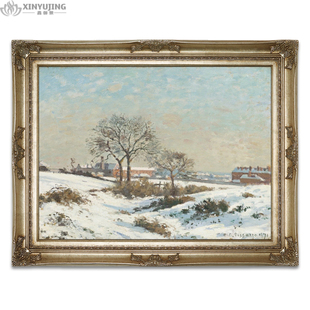 欧式手绘装饰画世界名油画印象风景雪景客厅玄关玄关挂画现代简约