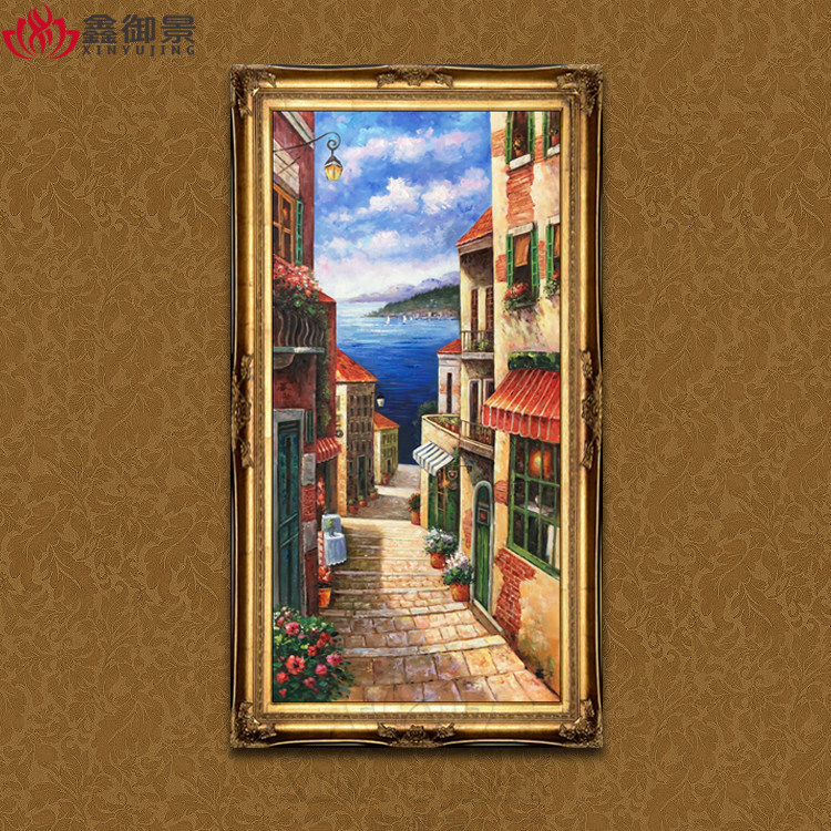 手绘油画地中海风景客厅玄关过道