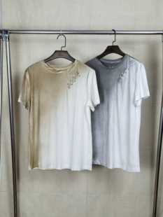 6513 高级凉感冰丝棉弹力复古做旧小众镂空柳丁设计手工喷色女T恤