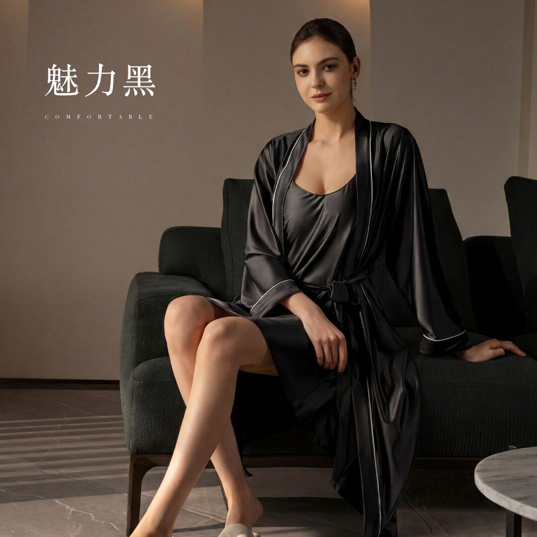女士夏季丝质吊带睡衣套装