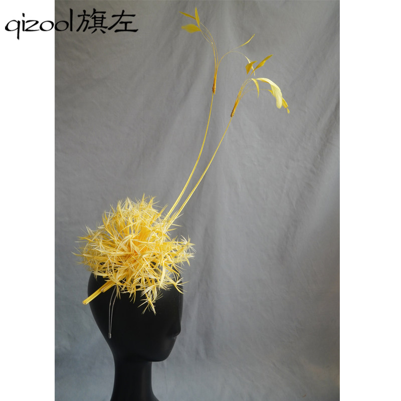 旗左  高级感手工羽毛花朵造型头饰黄色蒲公英摄影妆造发饰