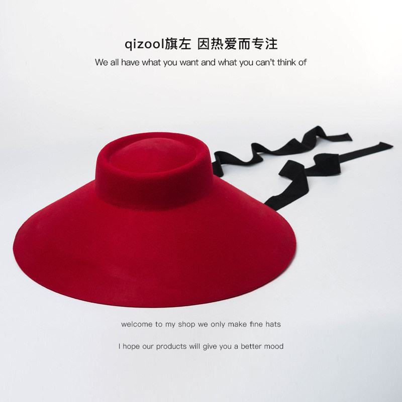 欧美秋冬浅顶大檐羊毛礼帽舞台