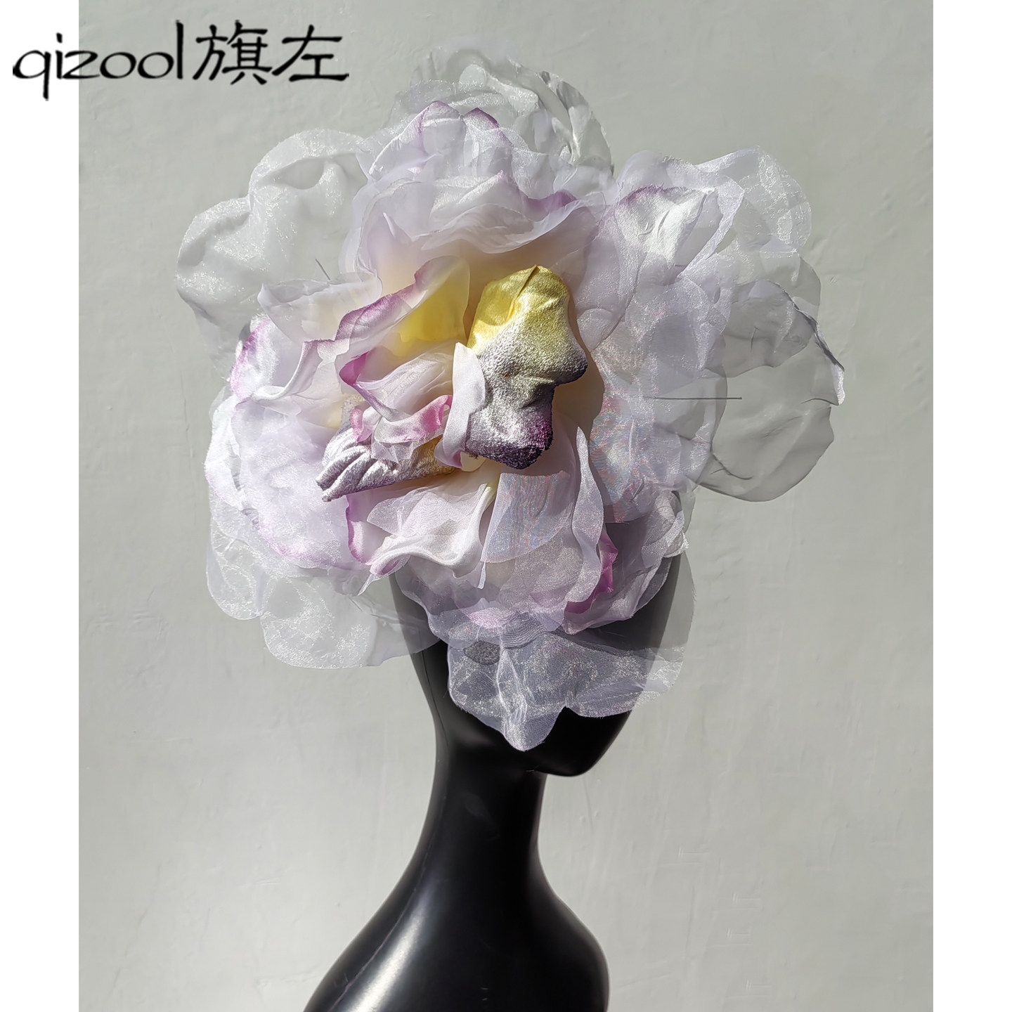 旗左 法式真丝欧根纱立体牡丹大花朵新娘摄影妆造头花发饰胸花