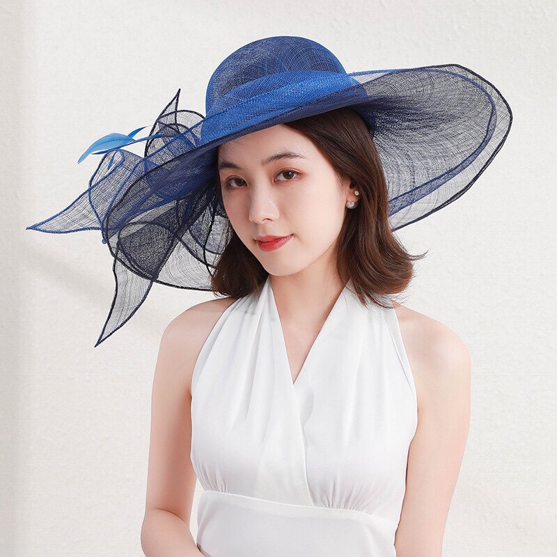 旗左 复古优雅大檐菲律宾麻纱帽春夏遮阳帽女名媛马会装饰软纱帽