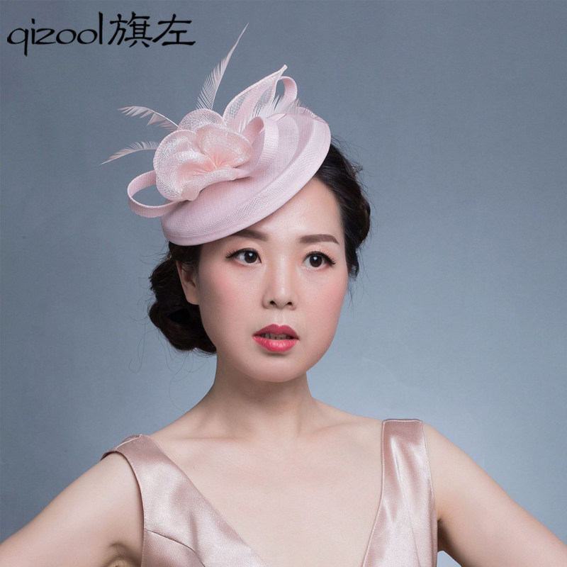 旗左 法式优雅立体花朵晚装小圆帽成人儿童小礼帽晚装发饰浅粉