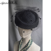 秋冬羊毛呢网纱贝雷帽简约正装 旗左 复古优雅中世纪风格 礼帽黑色