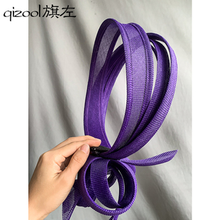 旗左 复古vintage半帽发箍头饰墨绿色亚麻中古头巾式层次感发饰