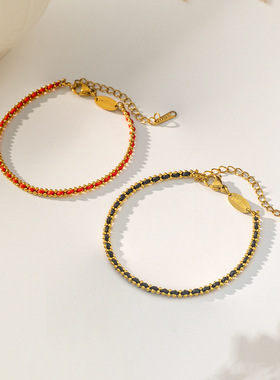 编织镀18k金高版本小红绳手链女王昶同款手链男黑色情侣国潮手链