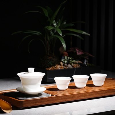 超薄骨瓷竹节盖碗茶茶杯套装家用陶瓷功夫白瓷三才品茗茶具茶碗