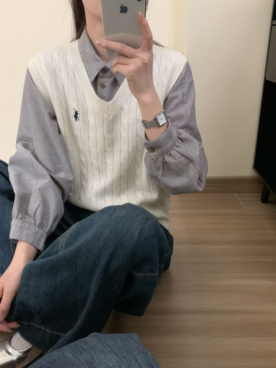 刺绣麻花套头马夹背心休闲针织衫无袖毛衣百搭宽松学生马甲女秋冬