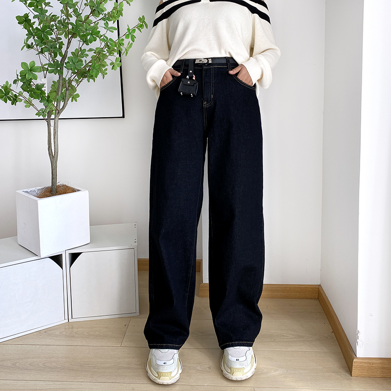 大码窄版牛仔裤女2025春季新款女裤直筒裤长裤显瘦拖地裤胖mm裤子