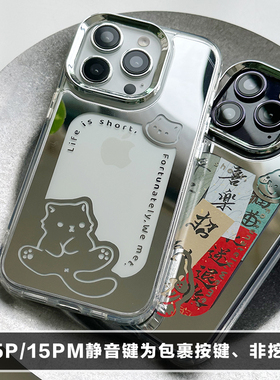 Sonia原创设计镜面相框手机壳情侣款电镀镂空图案适用于苹果iPhone16ProMax大孔侧边全包防摔可爱猫咪法斗