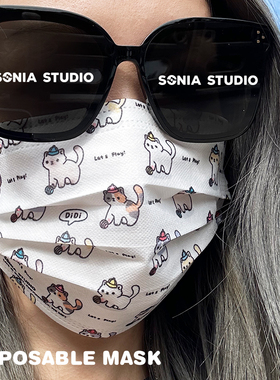 Sonia原创设计可爱卡通一次性防护口罩无纺布成人日常防护情侣款
