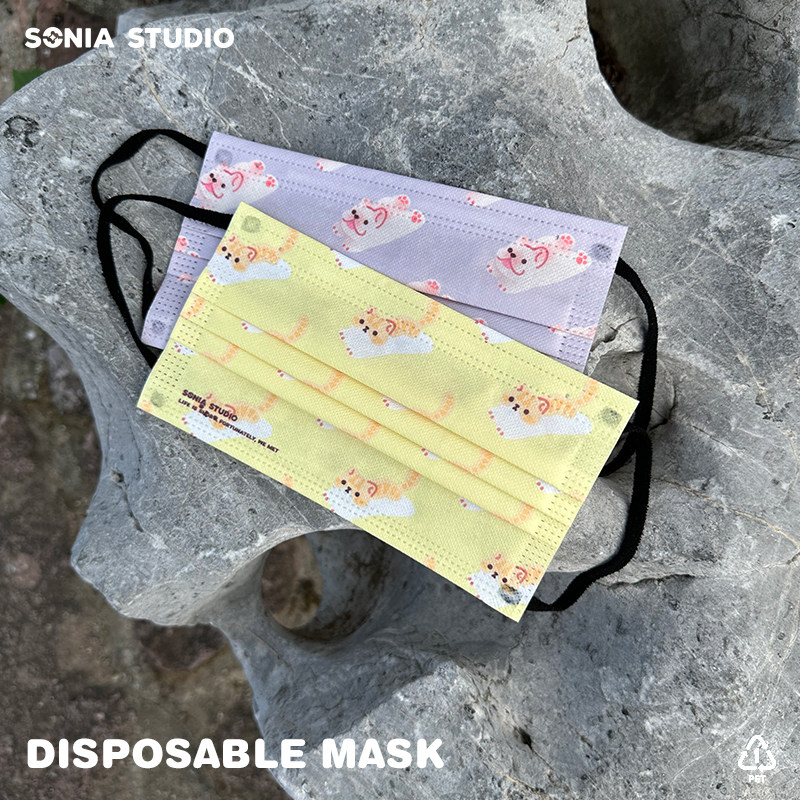 Sonia原创设计情侣款成人日常防护口罩可爱猫咪狗狗一次性无纺布