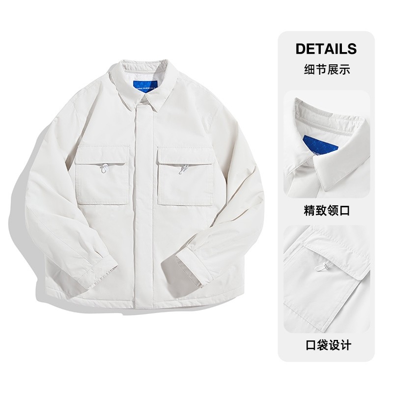 商场撤柜男初春薄棉夹克防水隐形细格工装时尚翻领精神轻薄棉外套