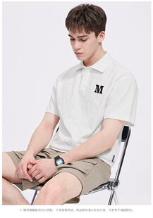 简约白色提花立体鲸鱼时尚 男士 T恤POLO衫 短袖 有质感潮短t 春夏新款