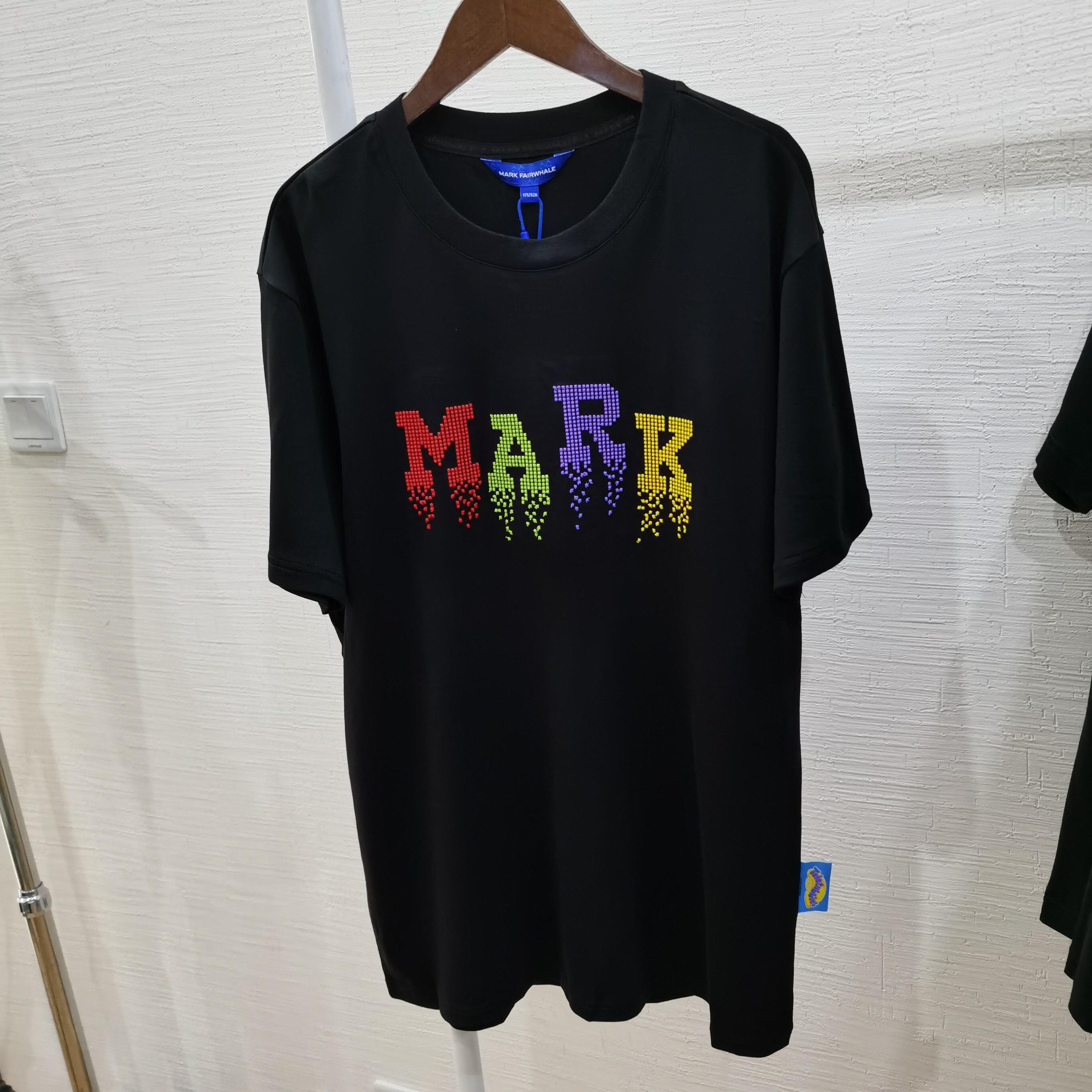 马克撤柜男士春夏短袖T恤黑色精梳纯棉圆领刺绣天线宝宝联名款潮t