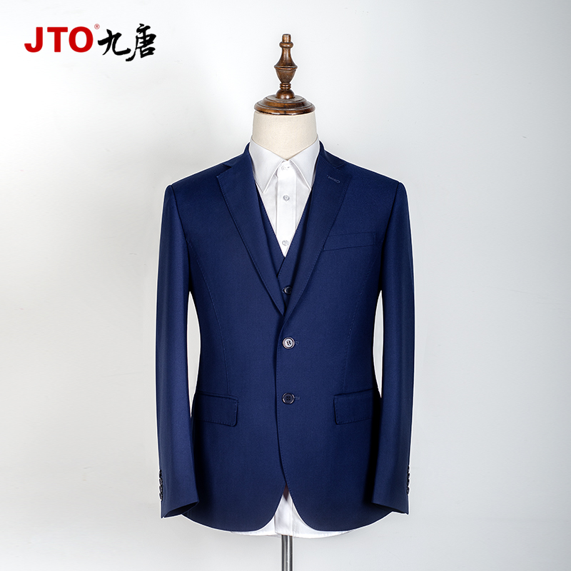 九唐蓝色男西装套装4S店销售西服马甲定制凯迪拉克奔驰宝等工装KD