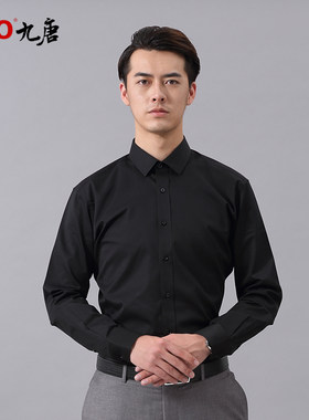 修身长袖衬衫JTO修身职业装黑色