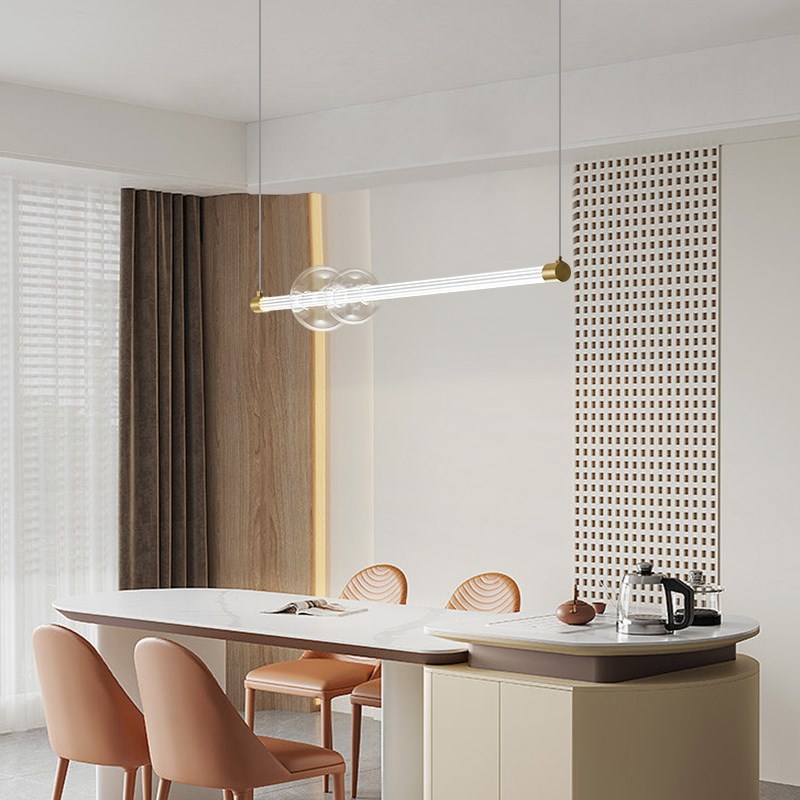 速发轻奢餐字吊灯意式极简长条一厅吧台灯简约餐桌灯全饭铜厅灯具