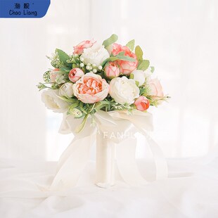 速发花婚礼手捧花装娘结婚花束婚纱摄影新娘伴饰玫瑰假花婚绢花包