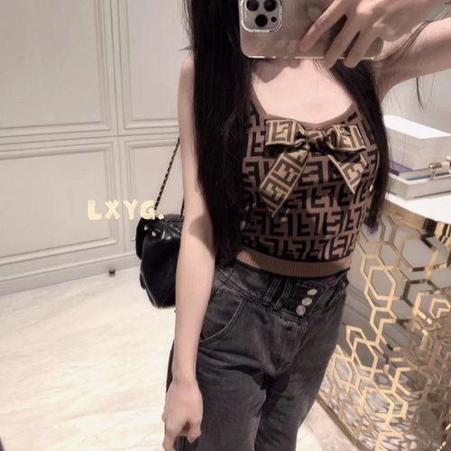 LXYG2025夏新款FF字母蝴蝶结U领针织吊带背心修身显瘦内搭上衣女
